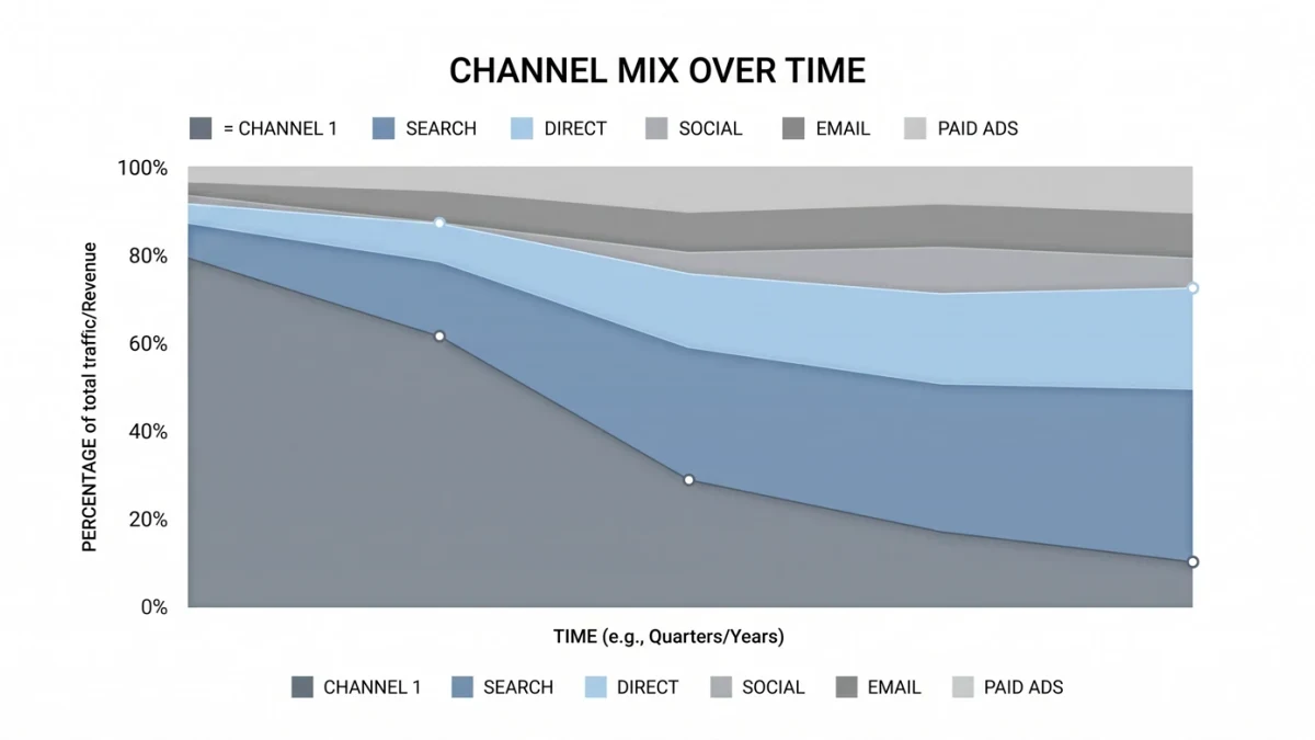 Analytics dashboard showing a declining social referral channel