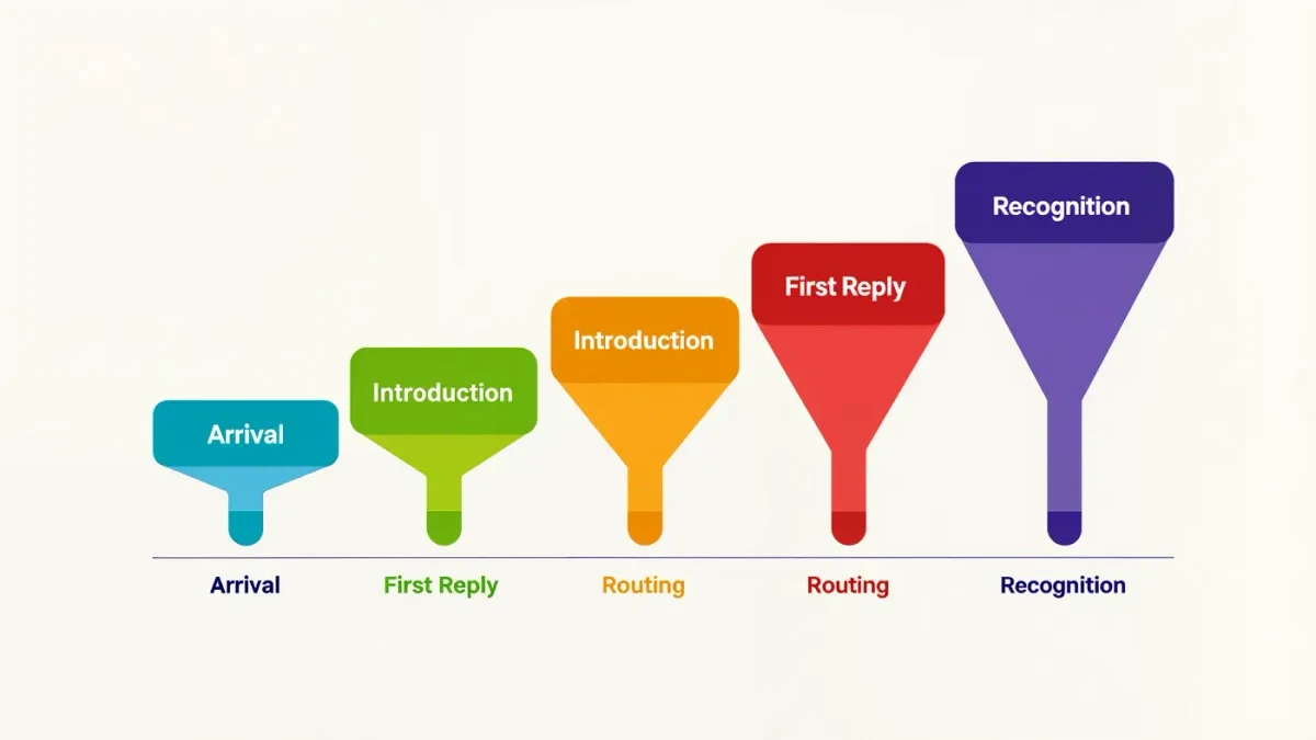 Funnel chart of new member steps from arrival to first contribution