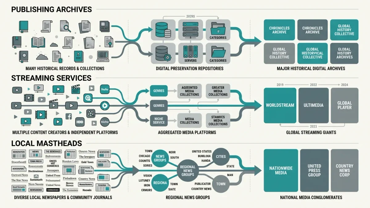 Infographic of three consolidation logics across media sectors