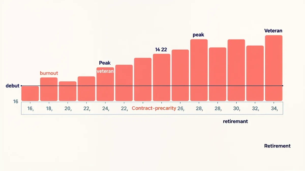 Infographic chart mapping an average esports career timeline from debut to retirement