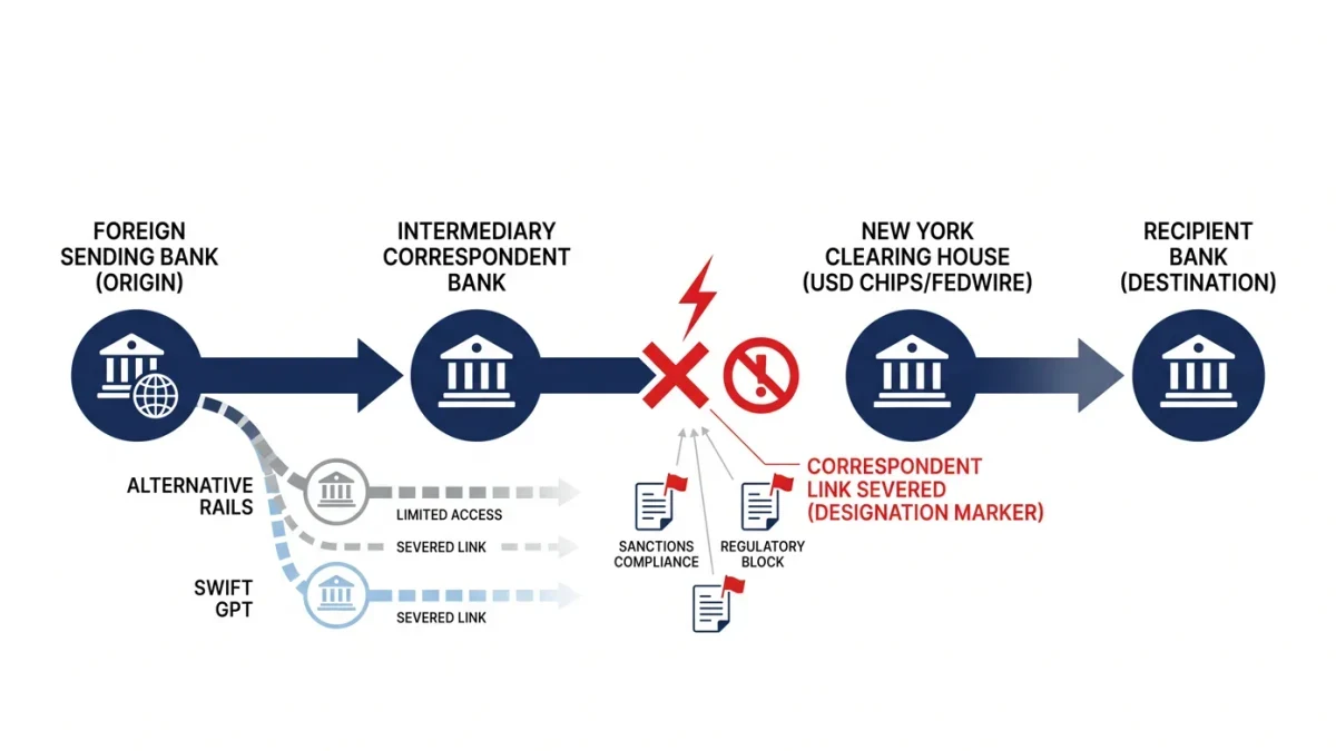 Infographic of dollar clearing chain cut at the correspondent link
