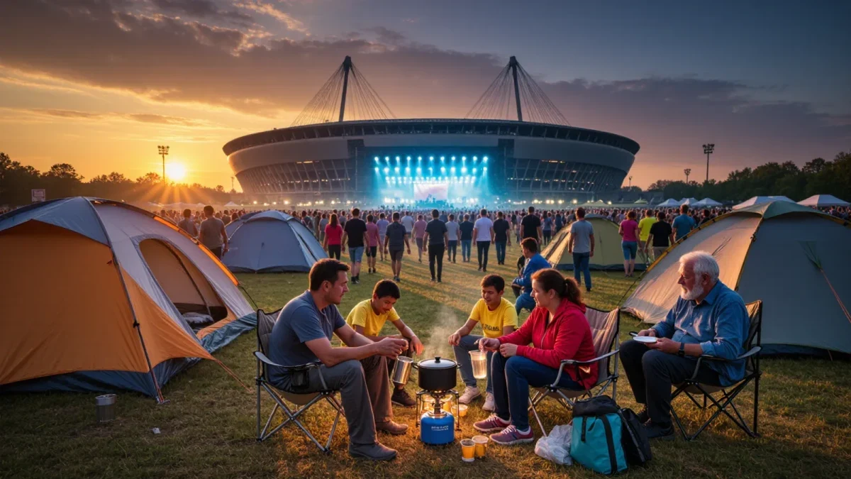 Festival crowds split between daytime arena and evening campsite