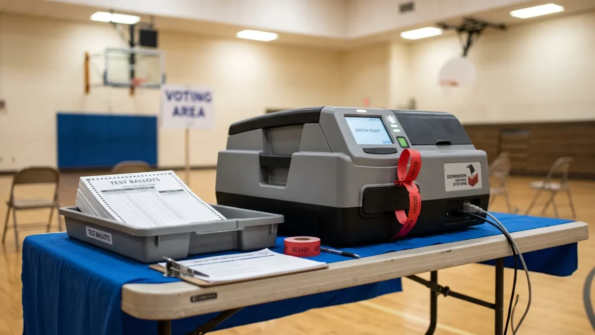 Polling place ballot scanner with paper ballots during a test