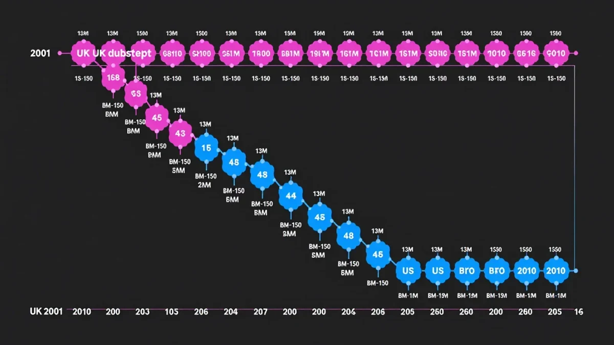 Dubstep family tree comparing UK and US lineages