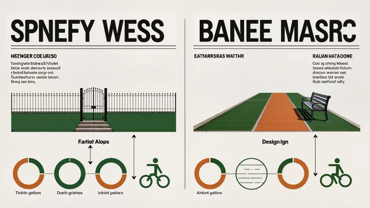 Editorial diagram contrasting a fenced park entrance with a step-free open edge