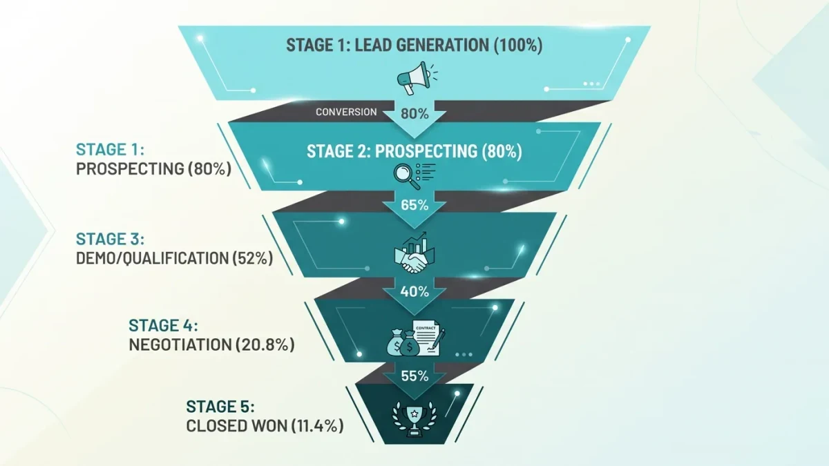 Chart of a simple founder sales pipeline with stage conversion rates