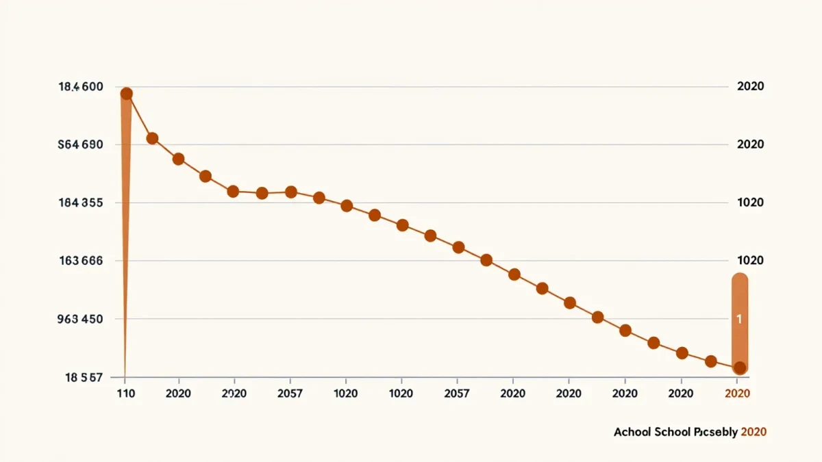 Line chart showing monthly school assemblies per year declining steeply