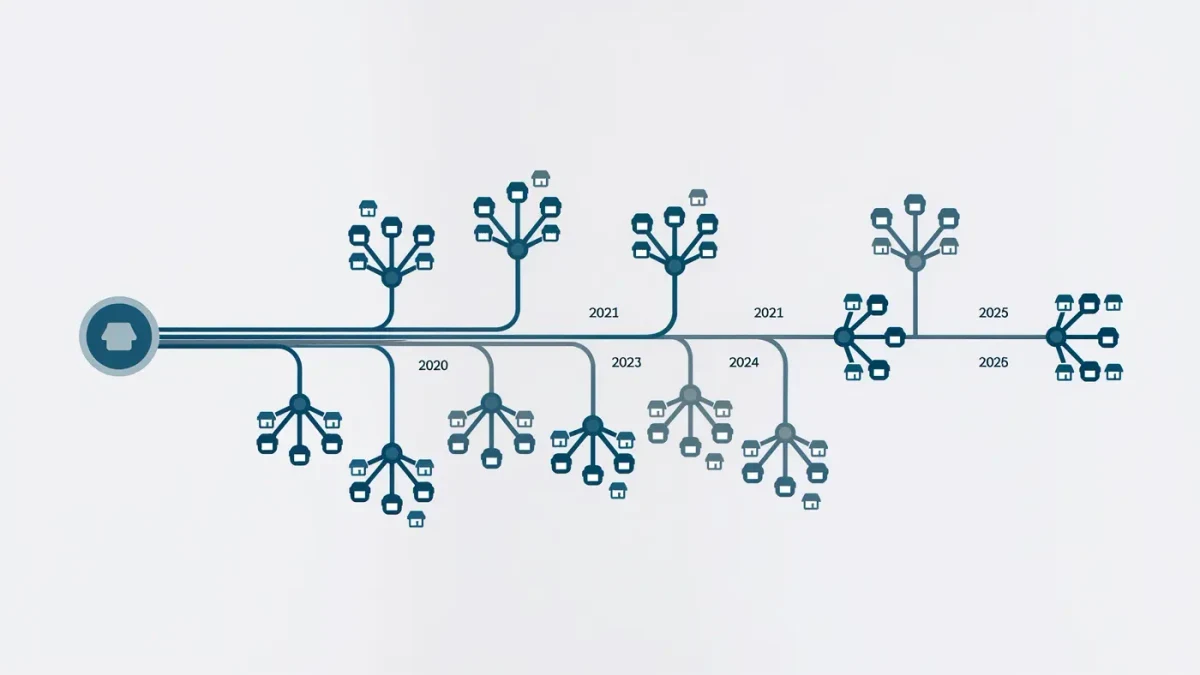 Infographic timeline of comic distribution eras from one distributor to several
