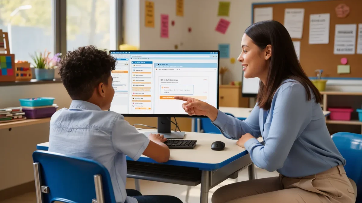 Elementary student using adaptive math software in class