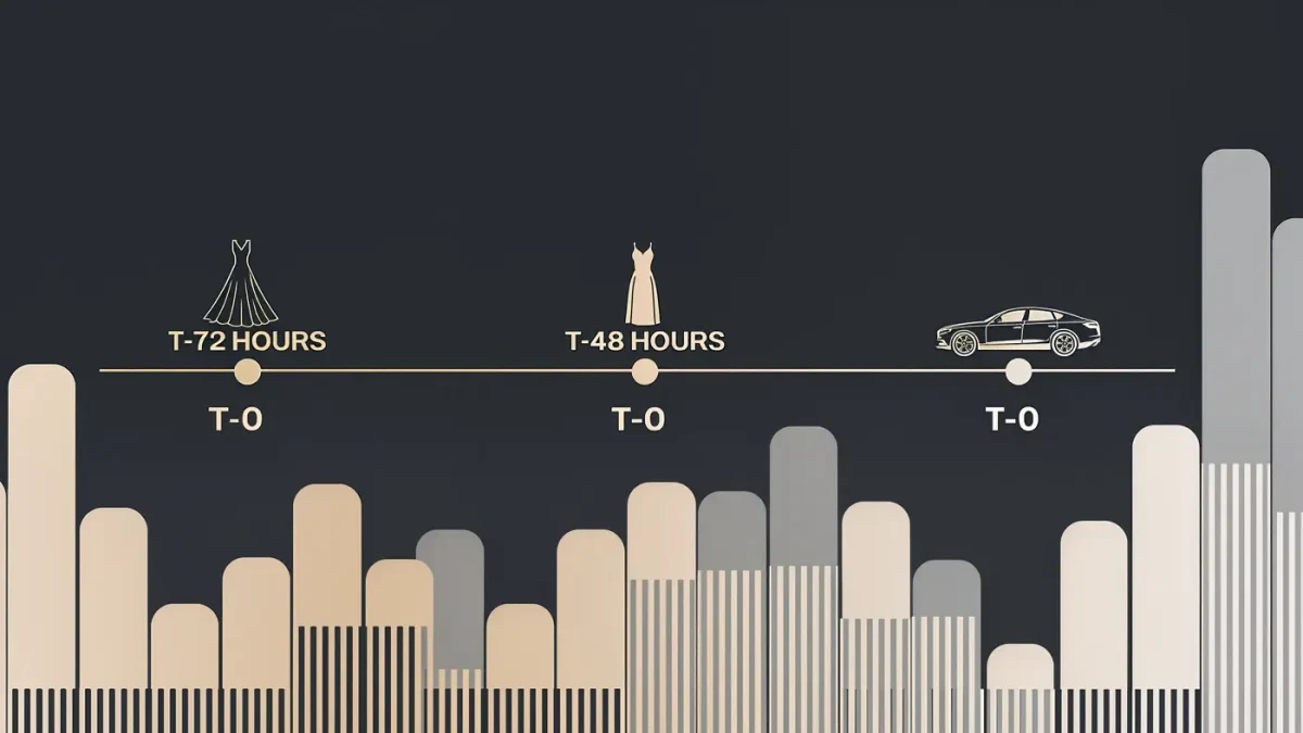 Timeline infographic of the final three days before a red carpet