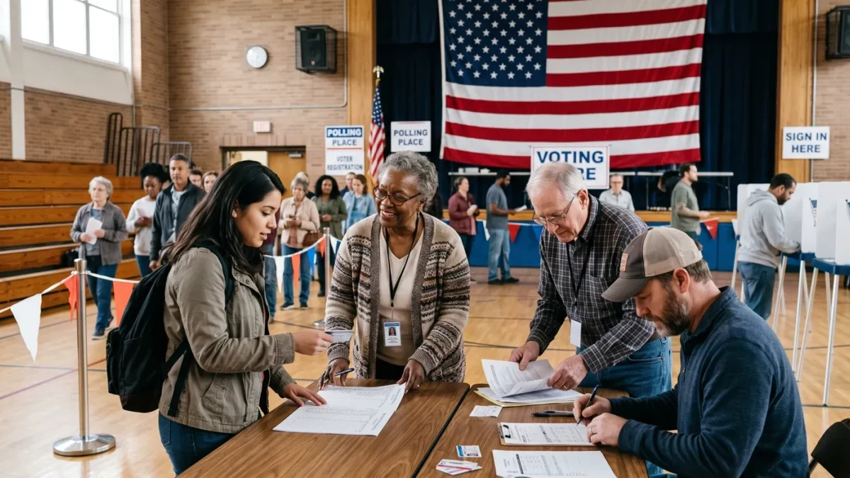 Voters at a polling station in a midwestern town