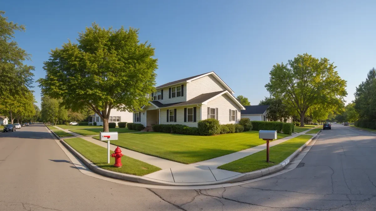 House standing on a green corner lot at intersection