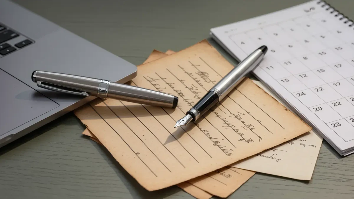 A manager reviews written notes before a feedback conversation