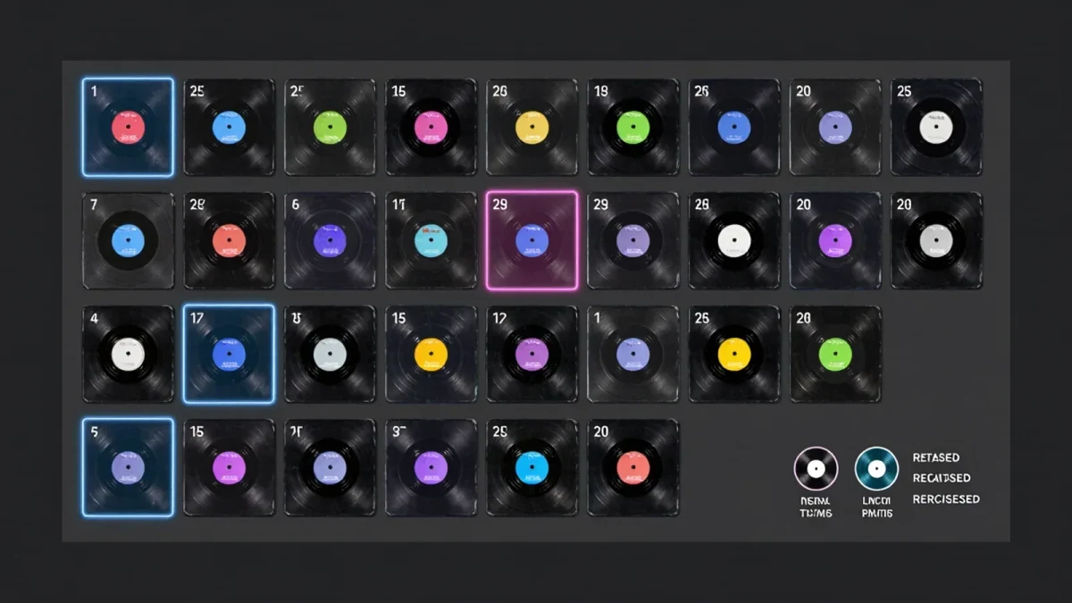 Infographic grid of twenty numbered tracks forming a compilation sequence