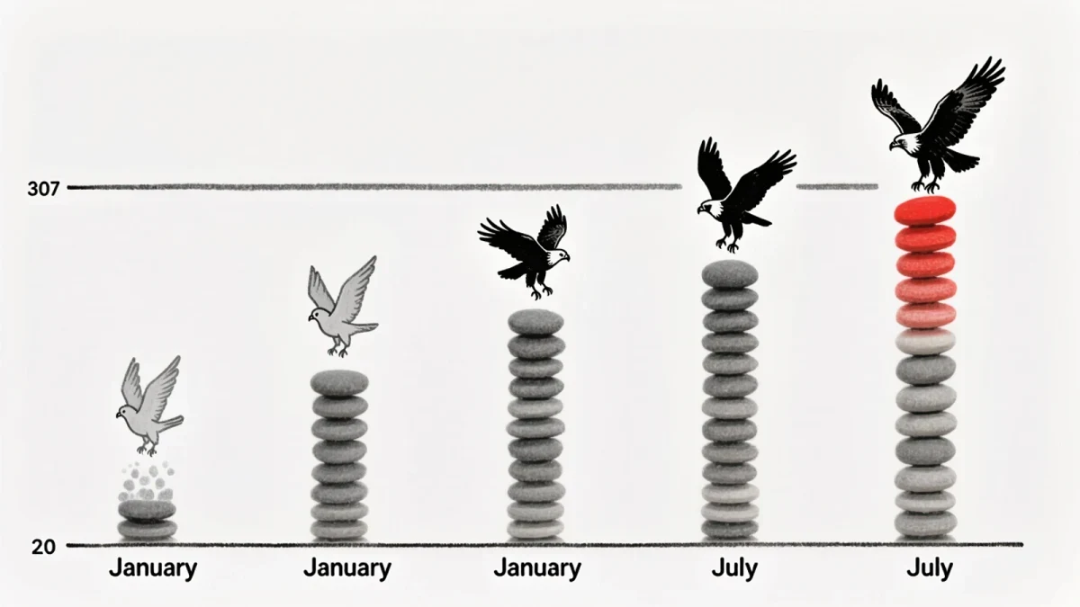Infographic of the 2026 dissent sequence across five meetings