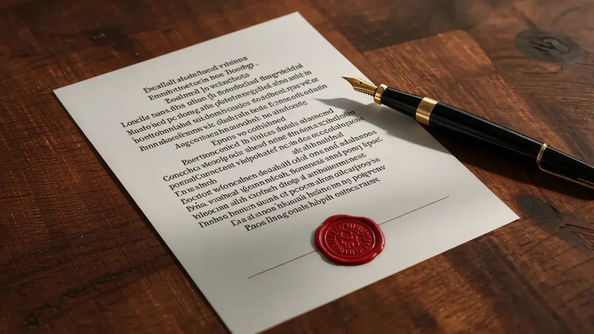 Close-up of a printed Vatican decree page on a wooden desk