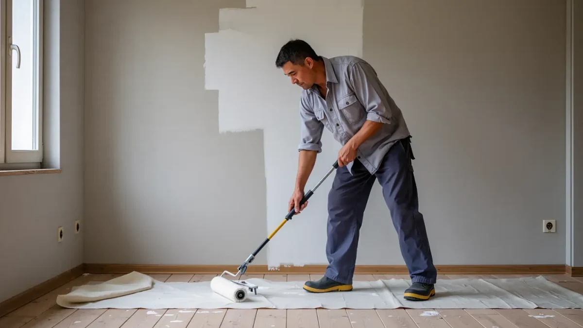Documentary photo of a maintenance worker painting an empty rental unit