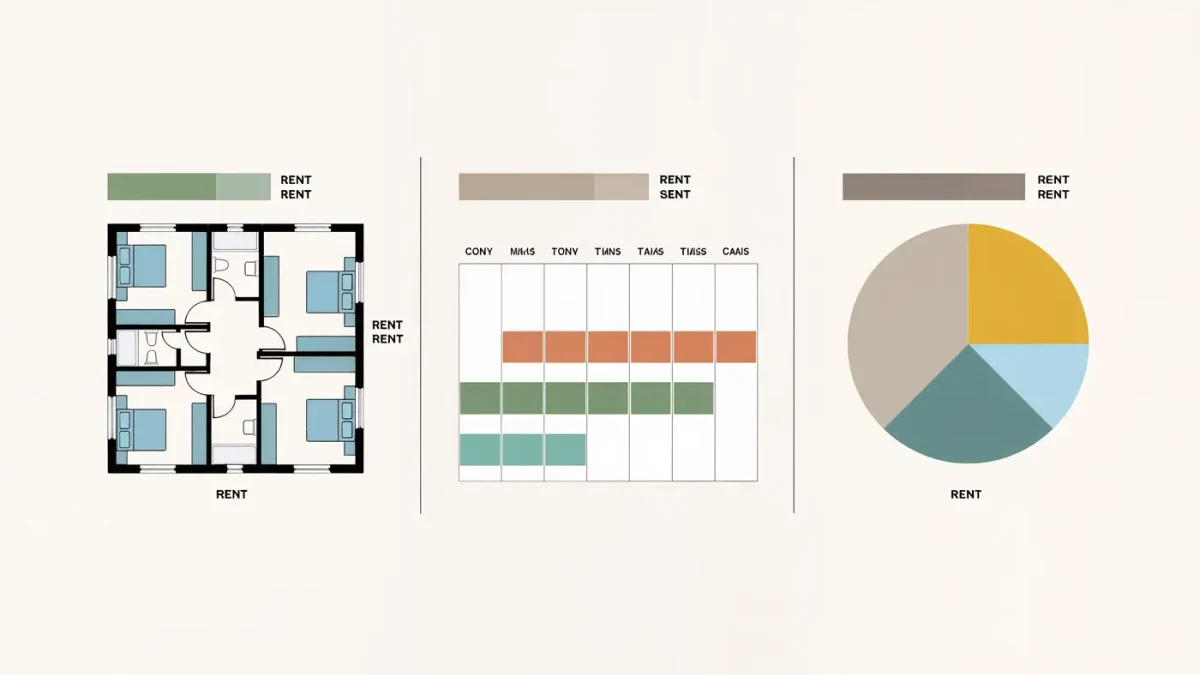 Infographic of three ways shared studios divide rent among artists