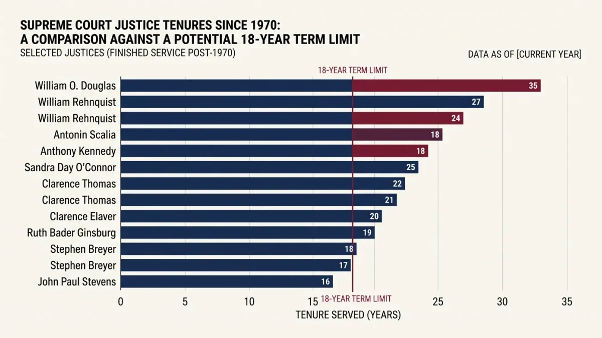Infographic of justice tenures since 1970 versus 18-year terms