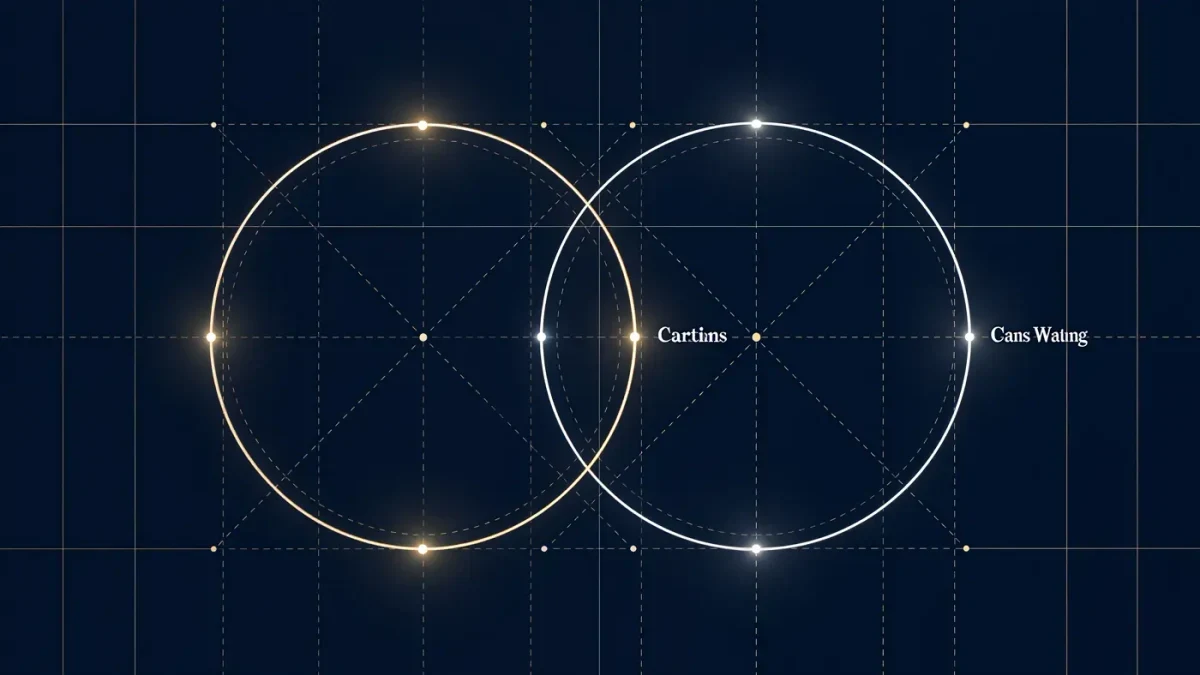 Infographic of two tilted orbital rings crossing at labeled nodes