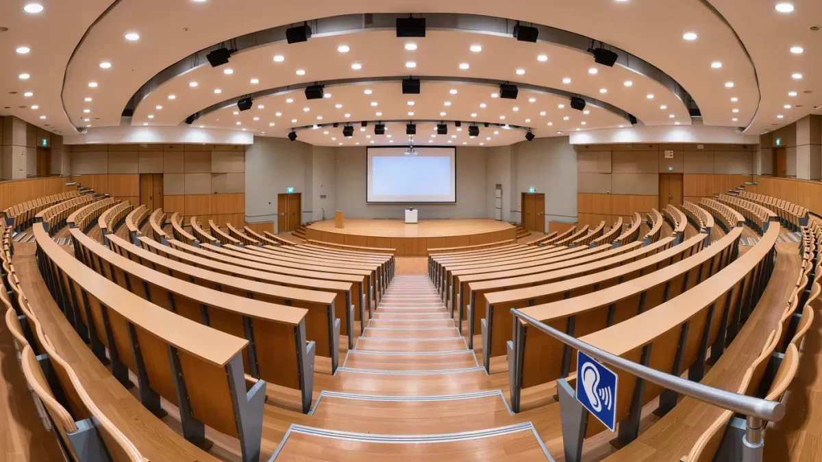 Cinema auditorium with wheelchair seating positions empty