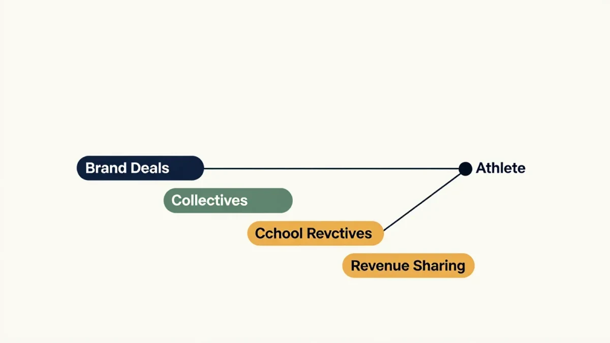 Infographic of NIL money channels flowing to college athletes