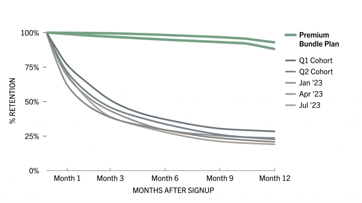 Subscriber retention curve chart on a printed report
