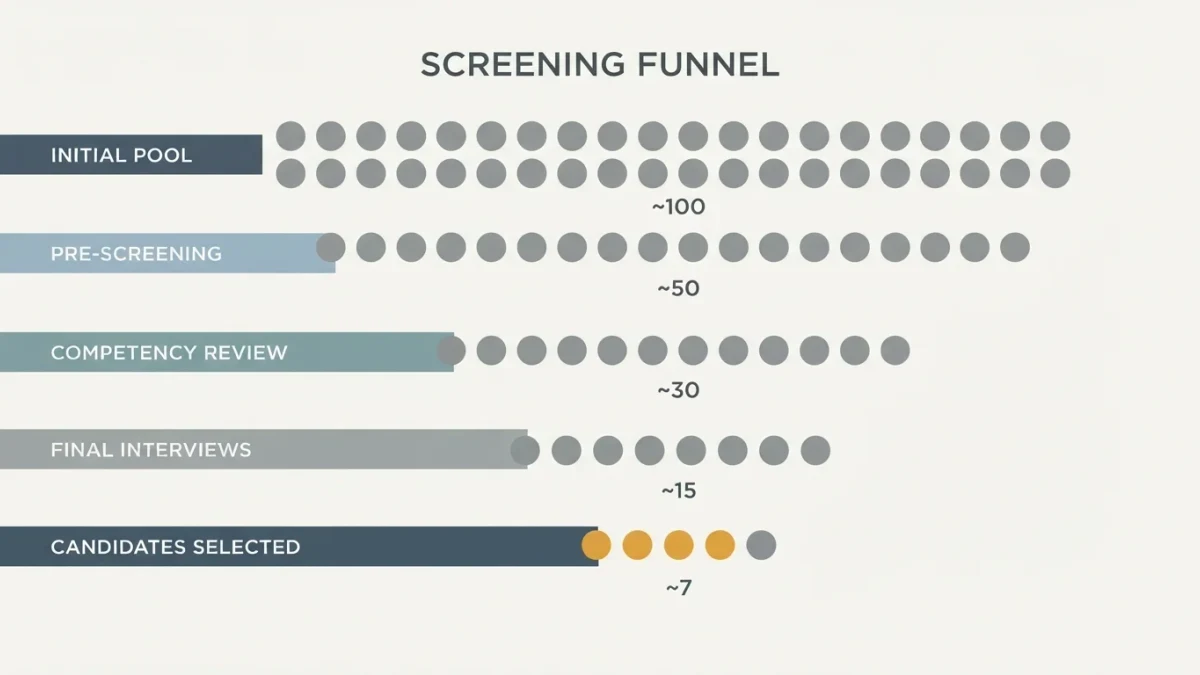 Infographic of filters narrowing many circles to a few