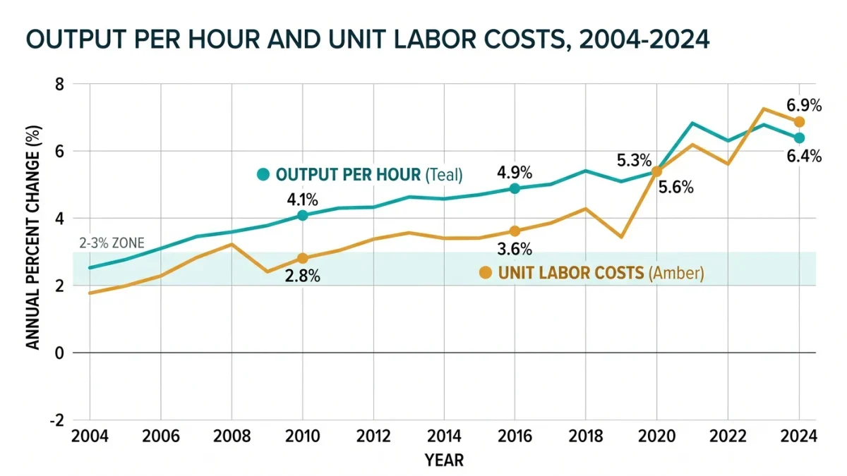 Dual-line chart of productivity and unit labor cost trends