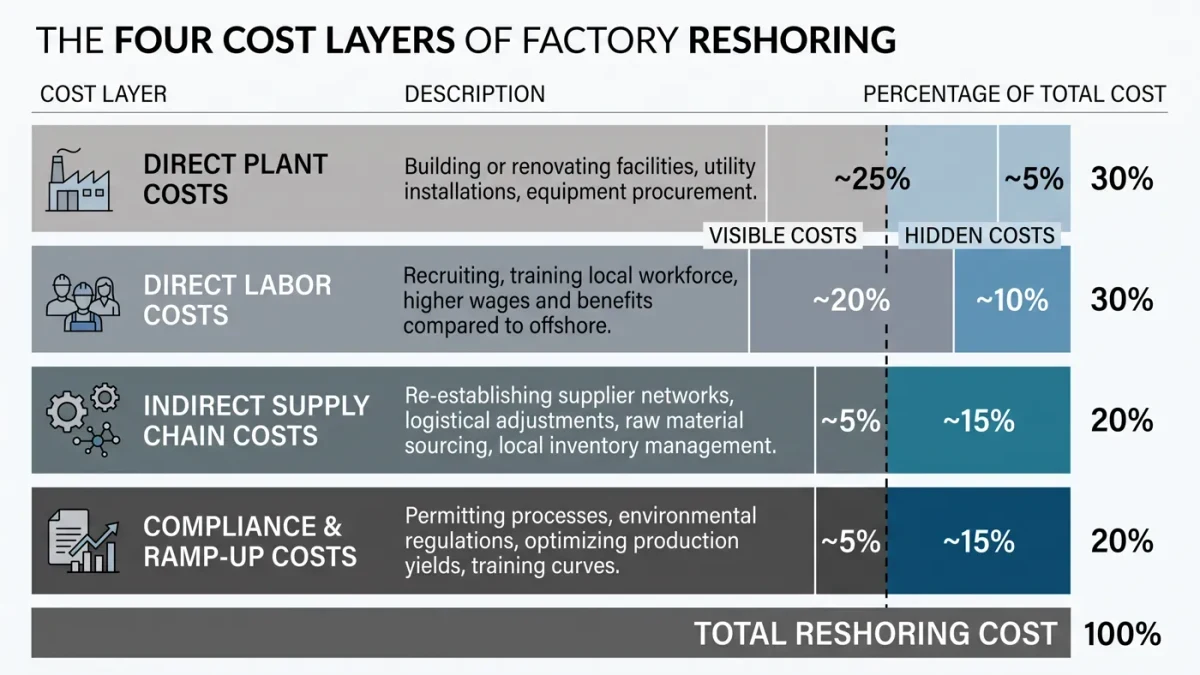 Chart comparing visible and hidden reshoring cost layers by share