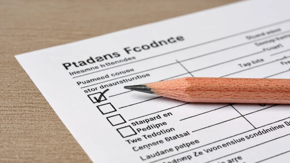 Close-up of a pencil marking the standard deduction line on a printed tax form