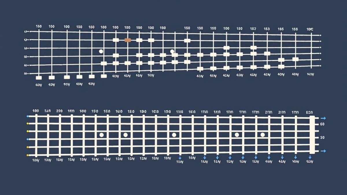 Slide-position fret map comparing standard and open tuning chord shapes