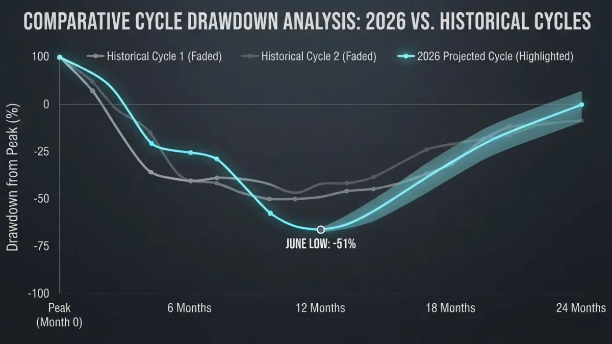 Infographic comparing the 2026 drawdown with prior cycles