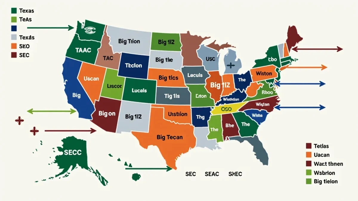 Infographic map chart of 2024 conference realignment moves