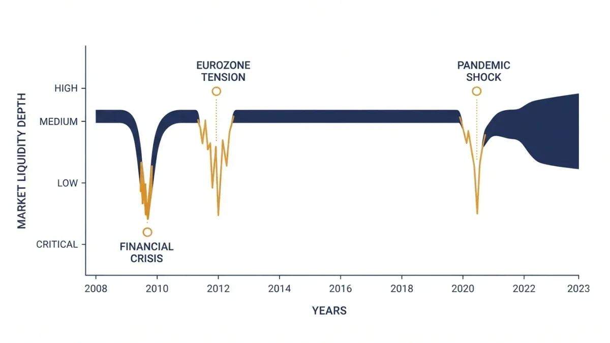 Infographic chart of Treasury market depth across stress episodes