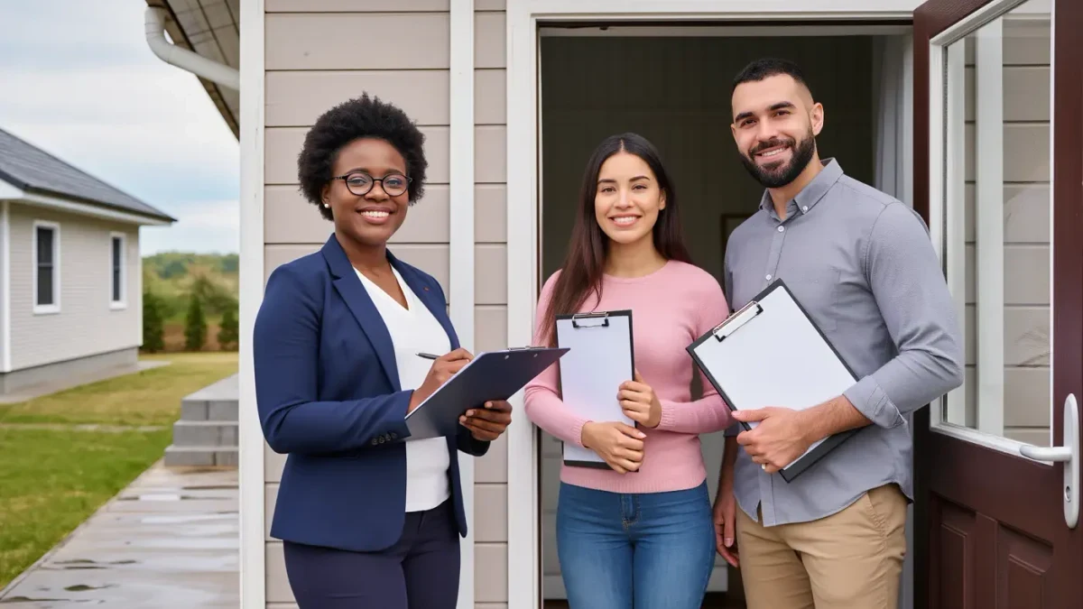 Homeowner reviewing appraisal documents beside a suburban house