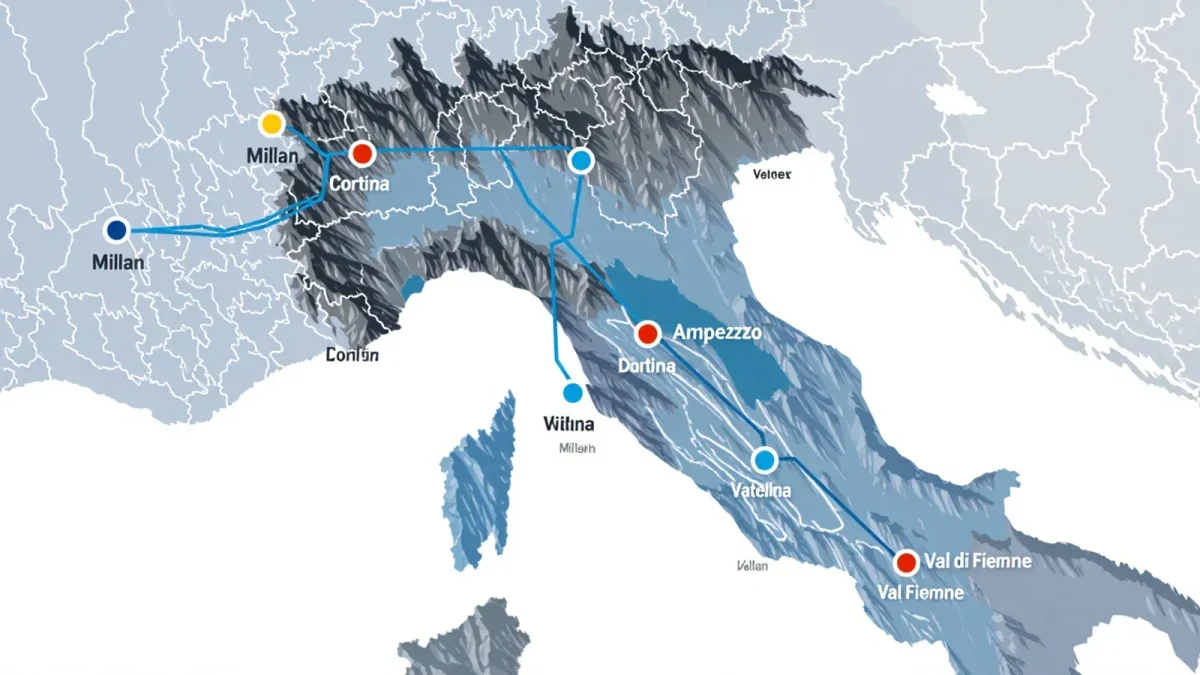 Map infographic of northern Italy 2026 Winter Olympic venue regions