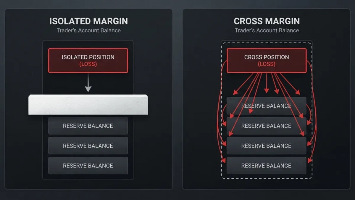 Infographic comparing isolated and cross margin risk zones