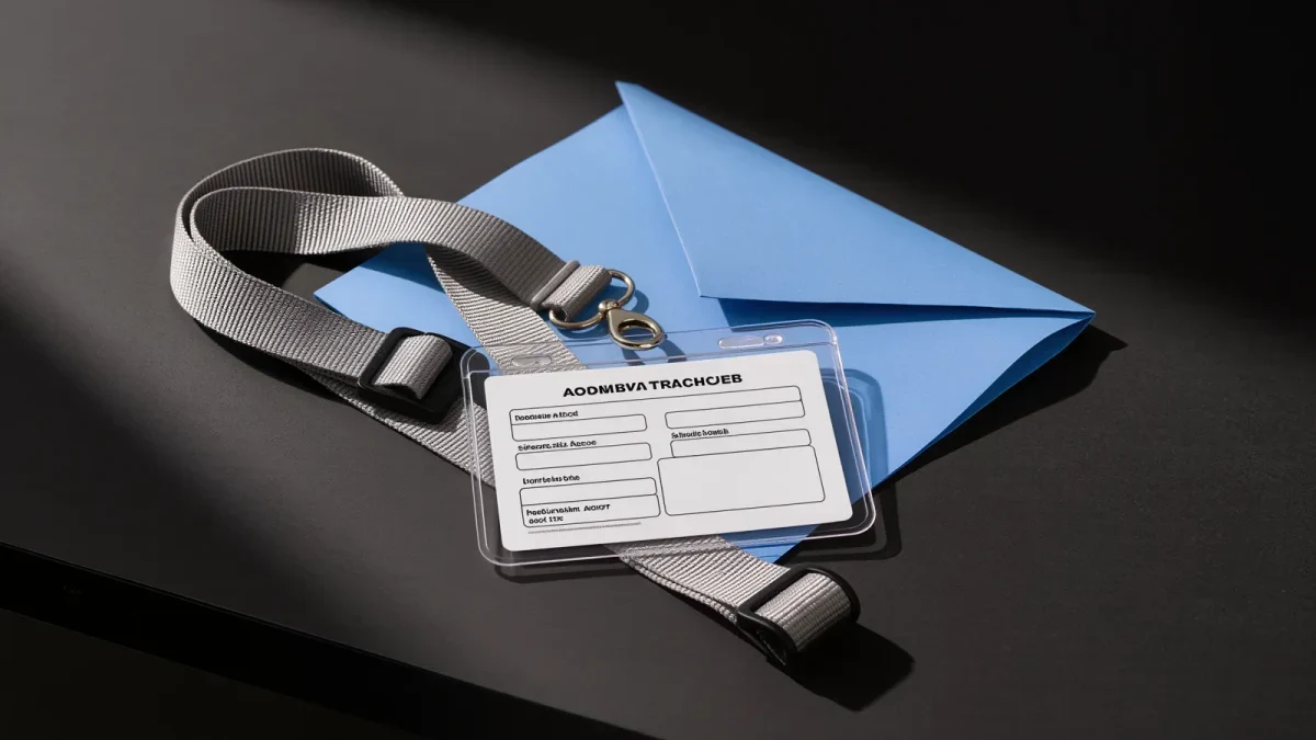 Student ID lanyards and admission cards arranged in studio light