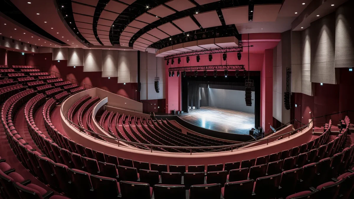 Empty awards-show theater with ranked seating rows