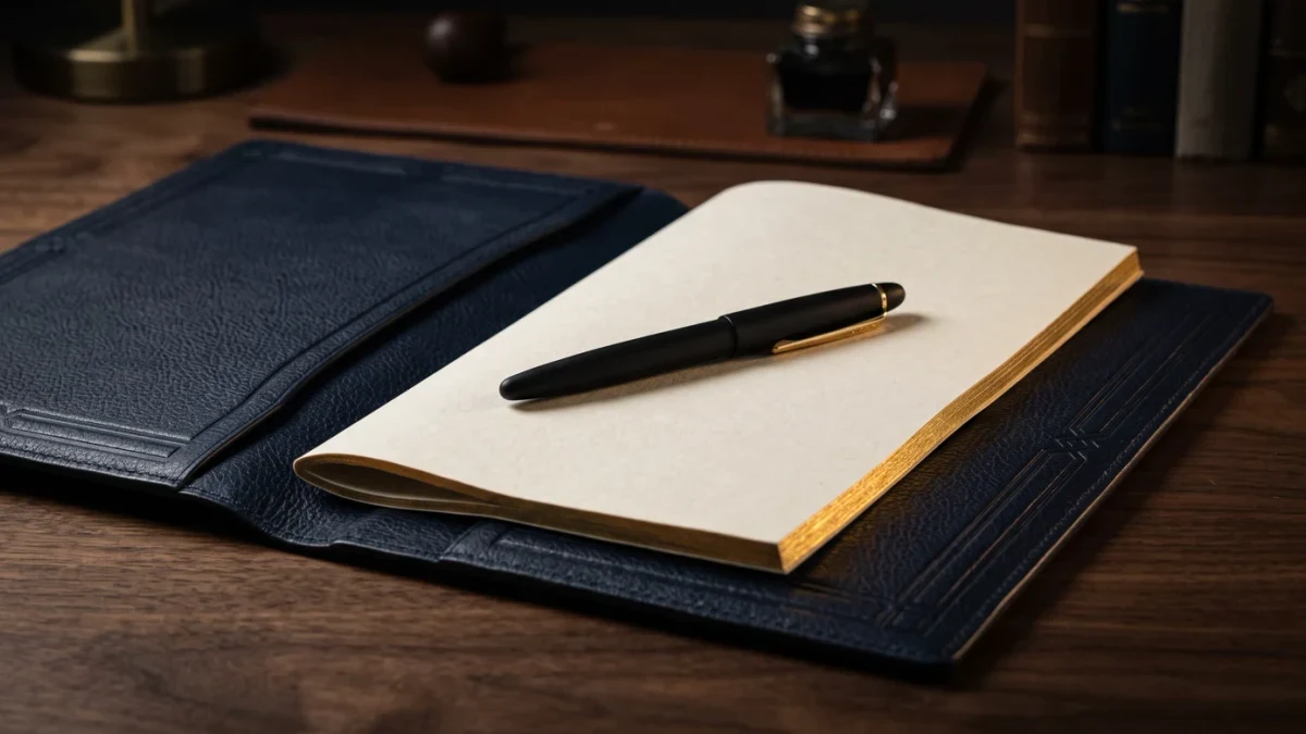 Signature pen resting on signed presidential document folder