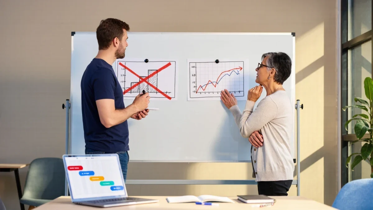 Data scientist reviewing split diagrams with a highlighted leak