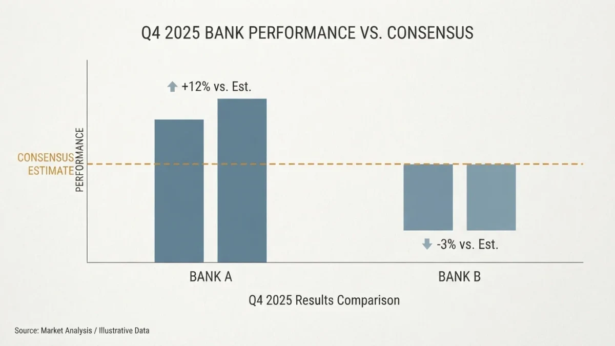 Infographic contrasting two banks diverging quarterly results