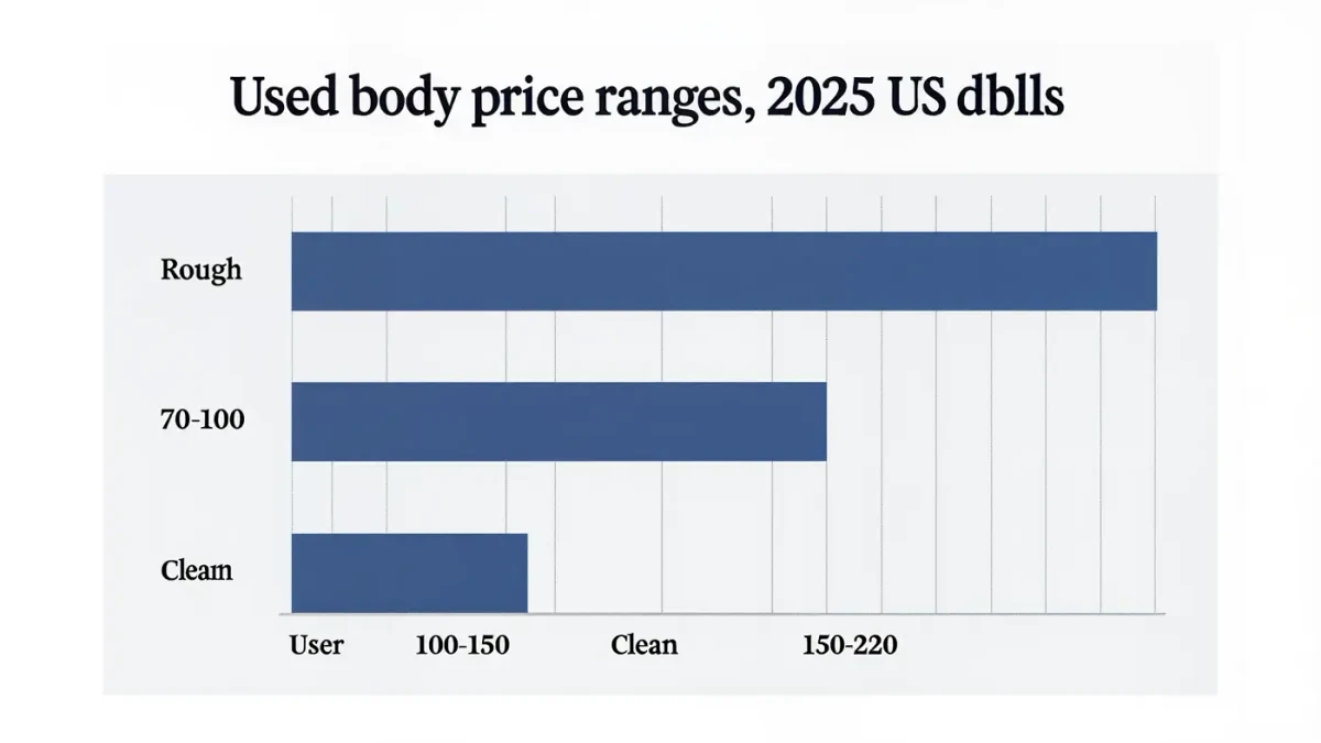 Bar chart of used SLR body price ranges by condition grade, 2025