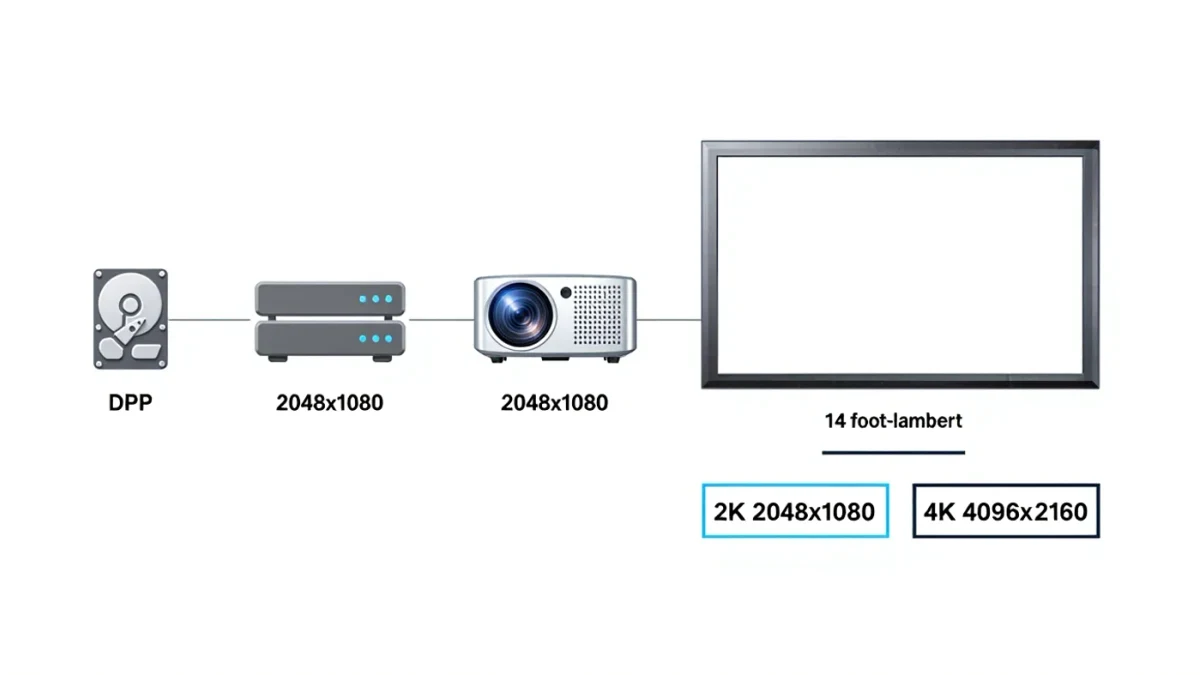 Infographic showing the path from DCP drive to 4K projector