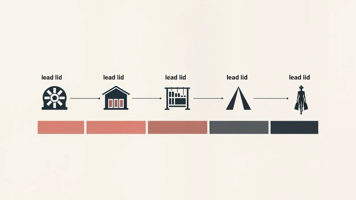 Chart tracing garment path from textile mill to runway with lengthening lead time bars