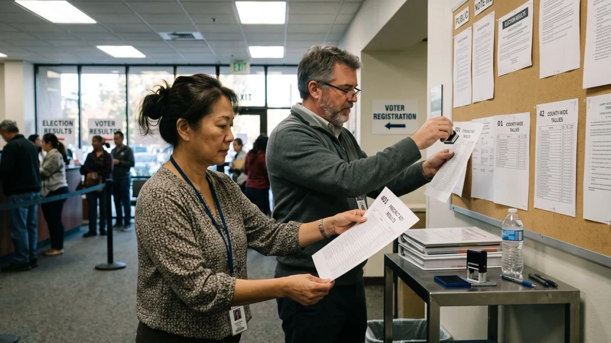 Registrar staff posting certified results sheets in office window