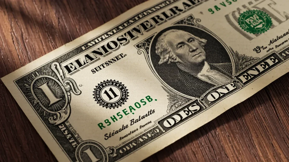 Close-up of an engraved vintage Treasury bond certificate on dark wood