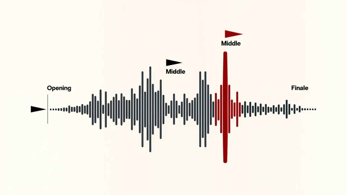 Infographic of a show soundtrack waveform aligned to three show phases