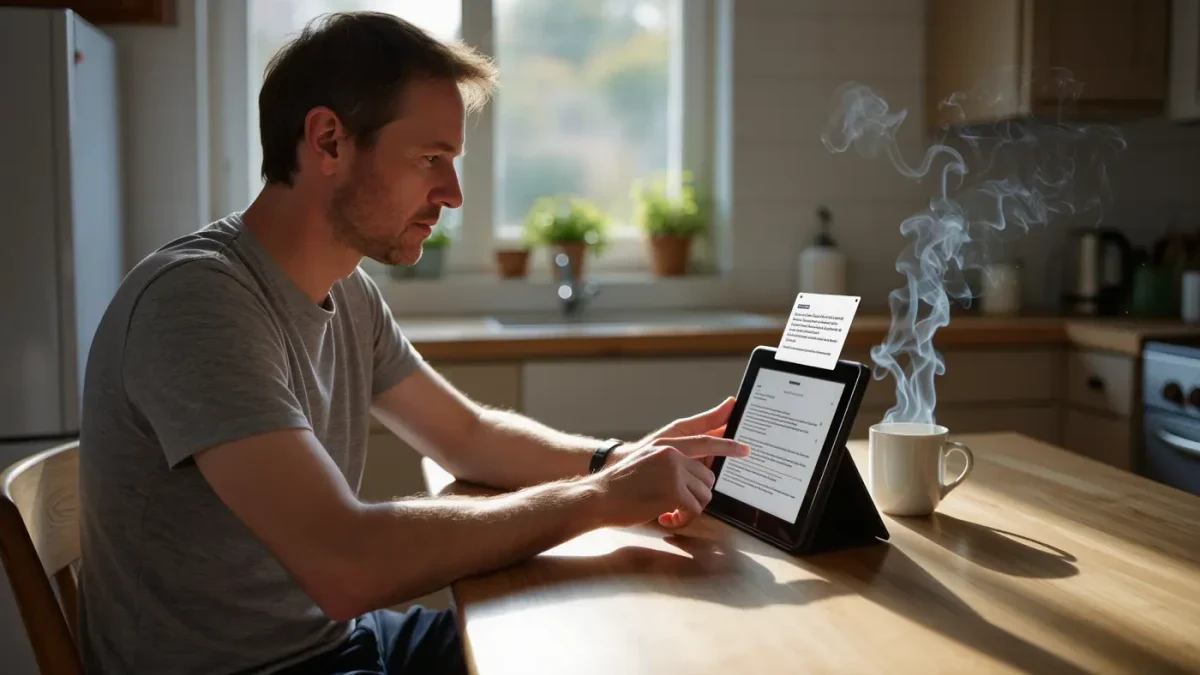 Adult pressing a word on an e-reader showing a definition card
